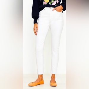 High Rise Frayed Ankle Skinny Jeans- LOFT